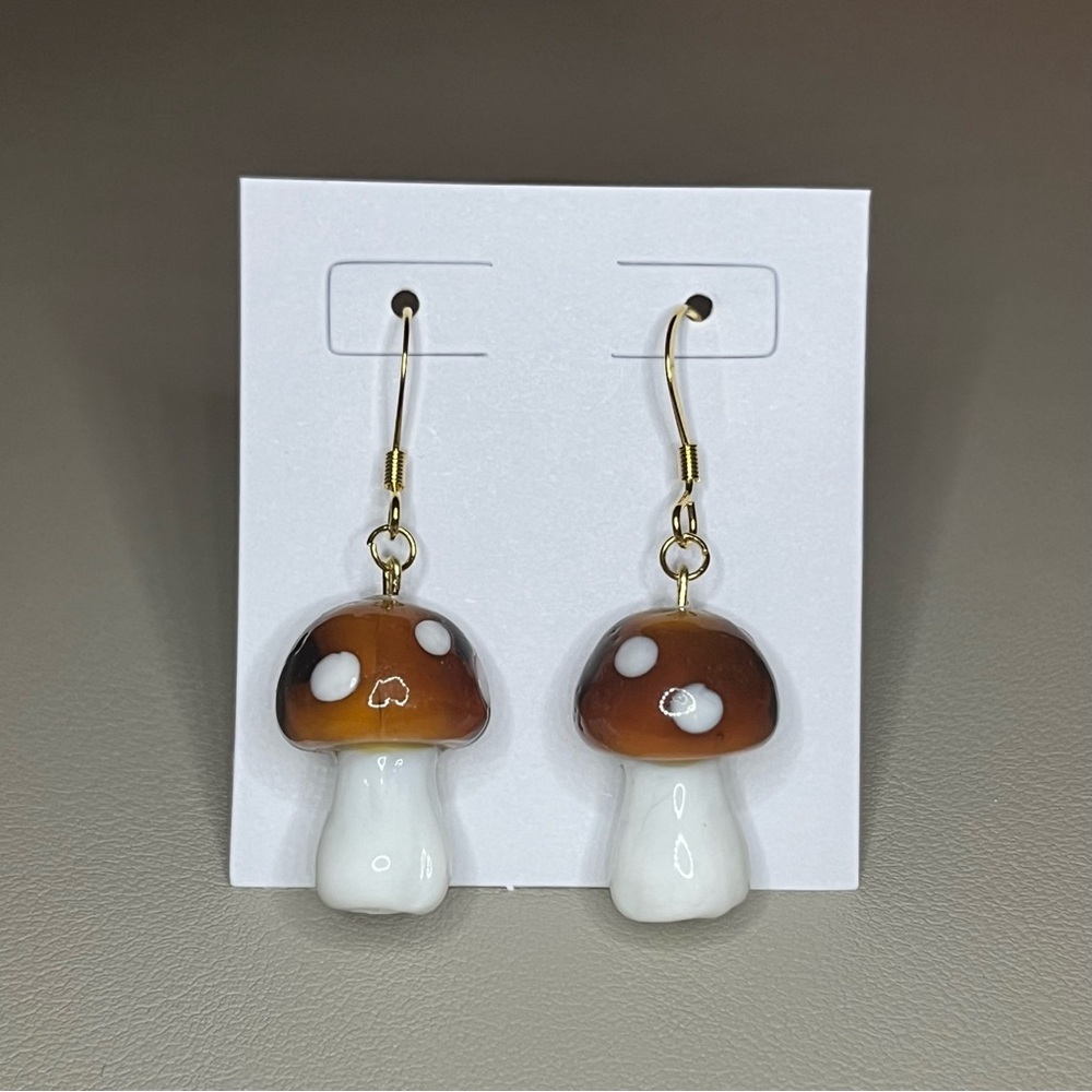 Mushroom Charm Earrings 18k Gold Plated Nickel Free Handmade